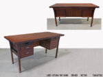 チーク色木目調木製両袖机
