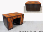 茶幾何学模様入木製両袖机