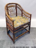 茶ニス天然木枠籐張アーム椅子