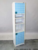 水色格子柄デコラ張り食器棚