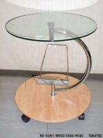 ガラス天板モダン円型ワゴン卓